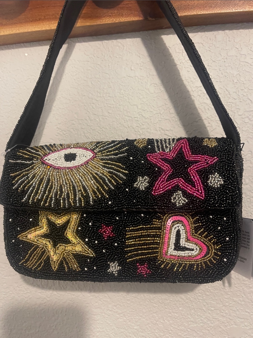 Viral America & Beyond Black Beaded Shoulder Bag with Star & Evil Eye Motif